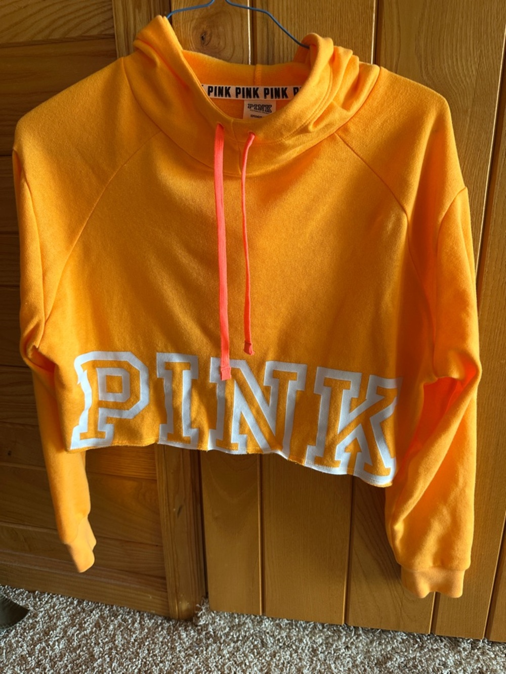 Victoria's Secret PINK Bright Orange Cropped Cowl Hoodie